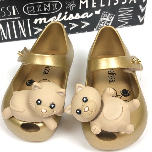 Mini Melissa Ultragirl Gold Ballet Flats Cat Shoes - Picture 3 of 8